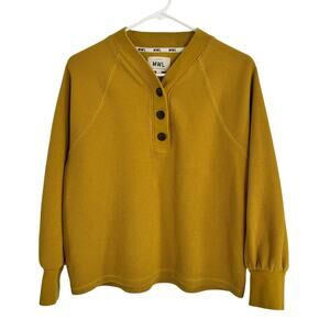 Madewell MWL Waffle Knit Long Sleeve Henley Mustard Yellow M